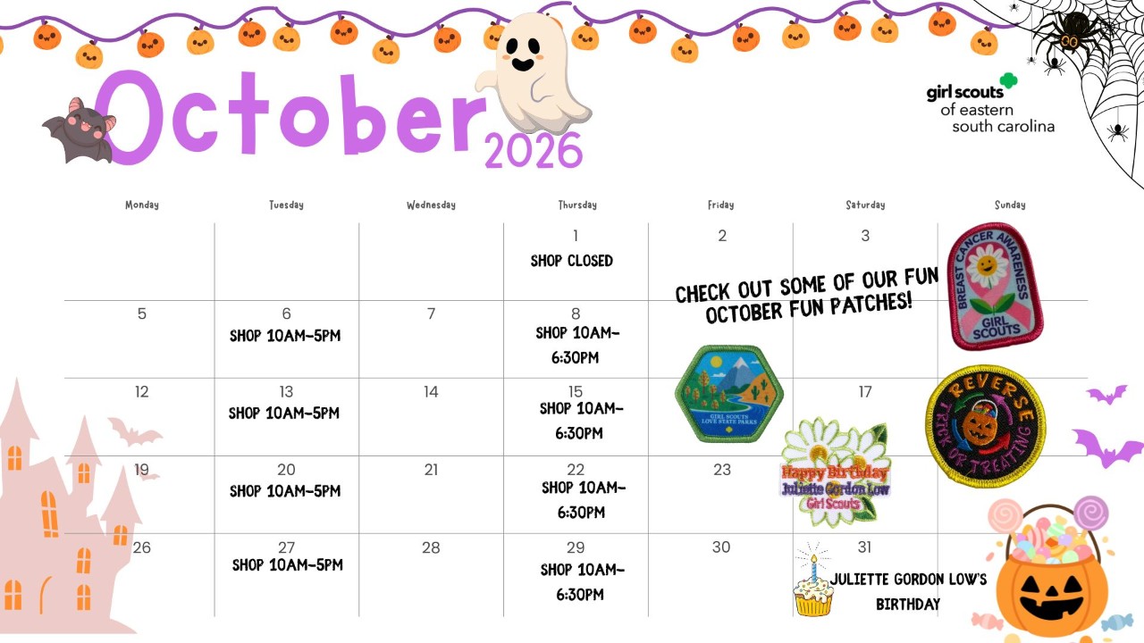 October 2026 Shop Calendar